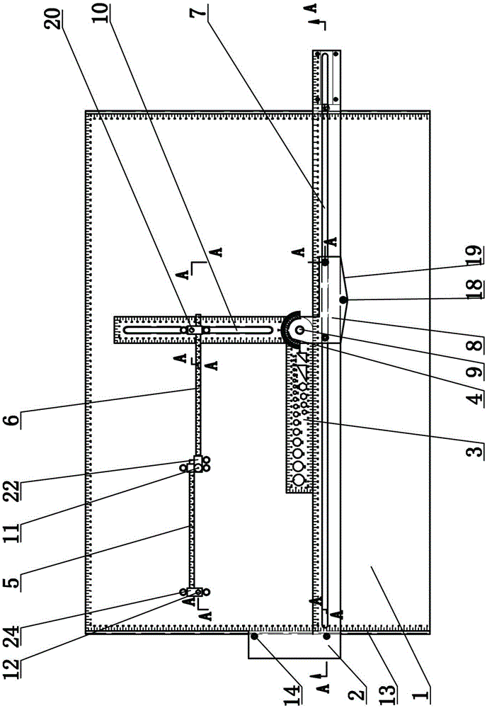 Combined drawing device with ruler gauge drawing board