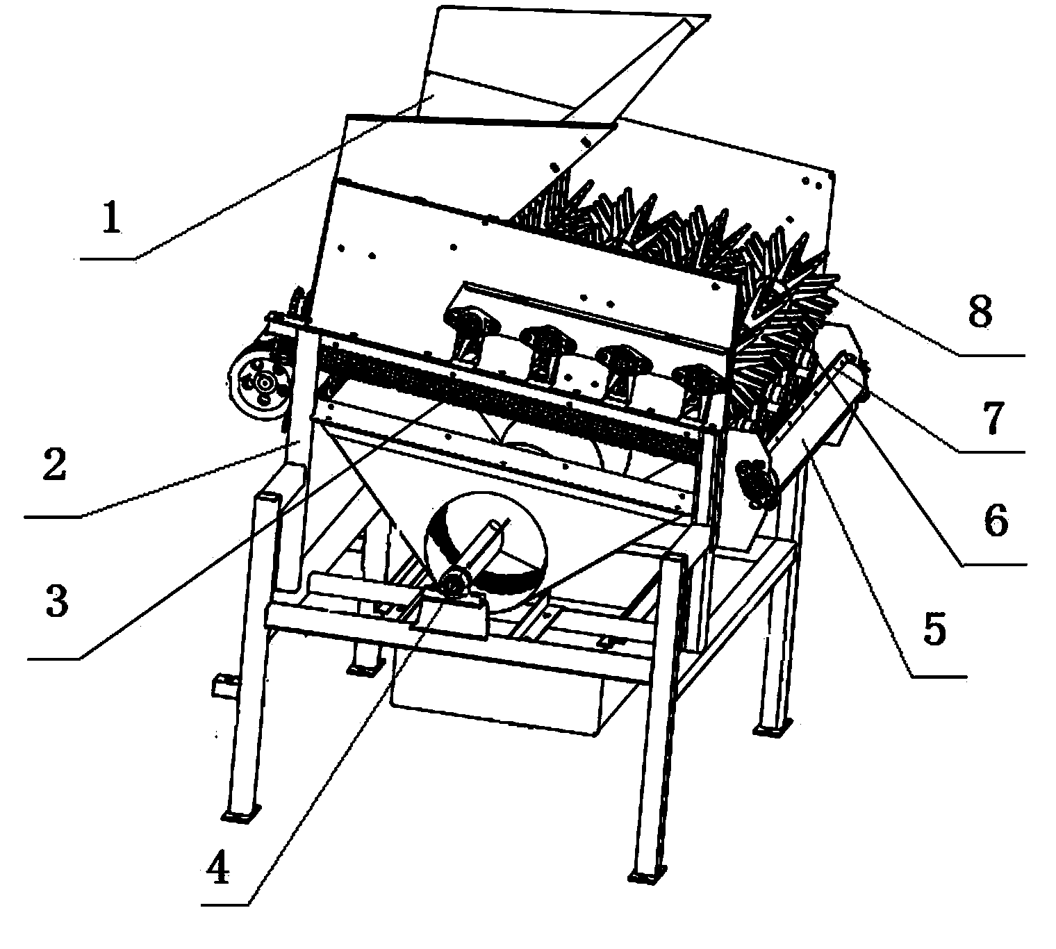 Peeling device for corn harvester