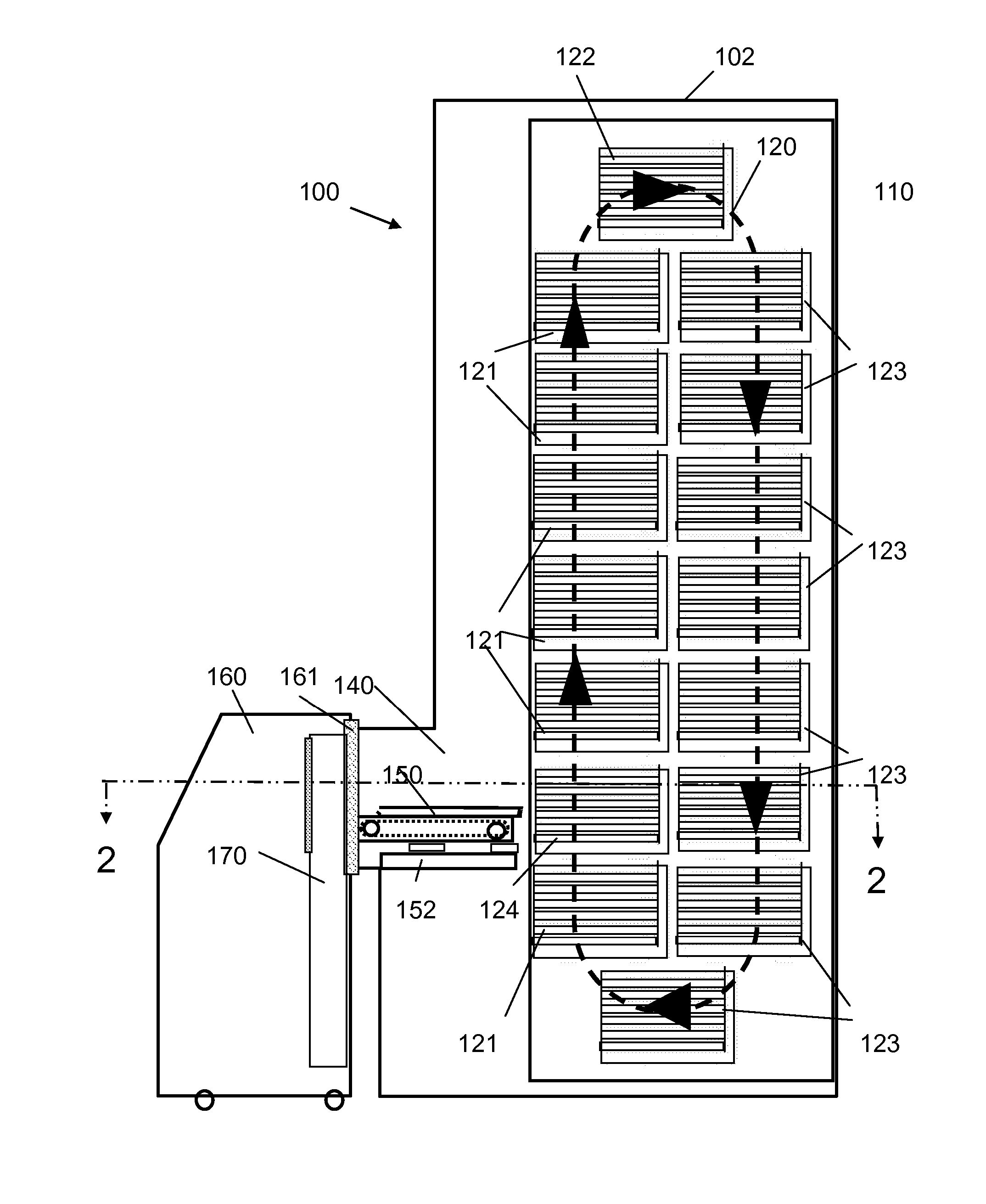 Device and method for retrieving or replacing a tray within a storage compartment