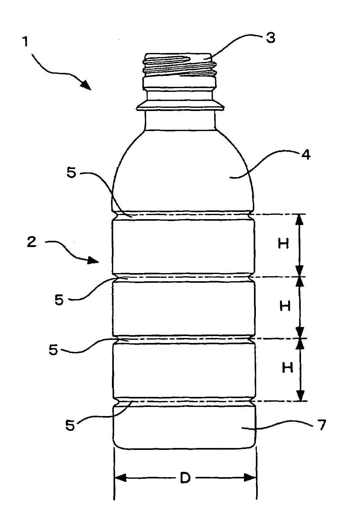 Synthetic resin bottle with circumferential ribs for increased surface rigidity