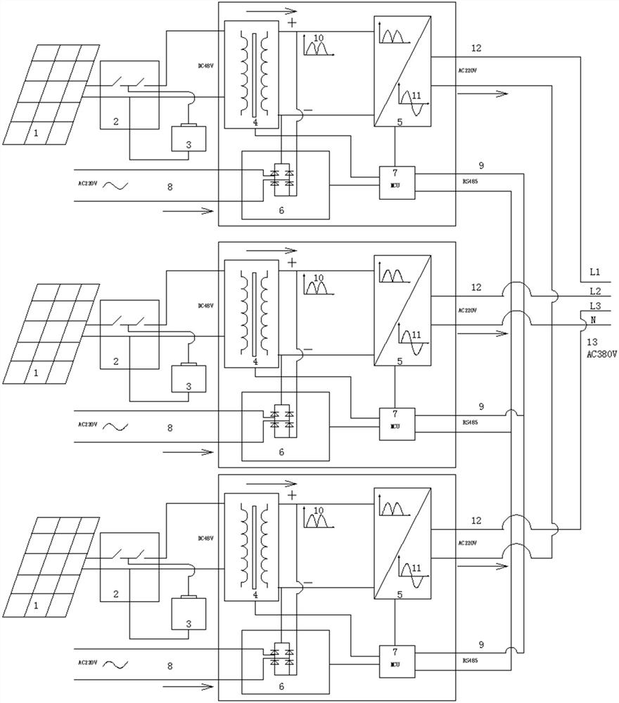 Parallel-operation photovoltaic mains supply hybrid power supply device