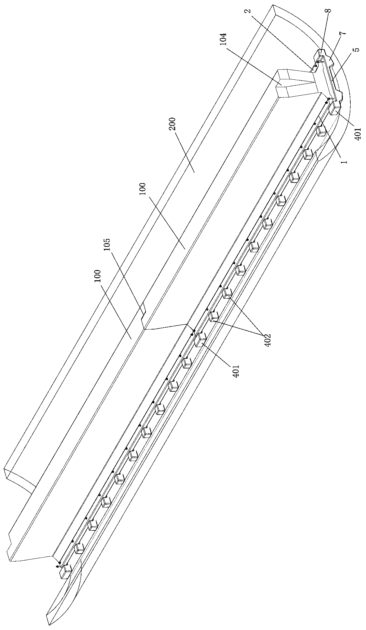 A toe-shaped track beam and a straddle-type monorail transit system