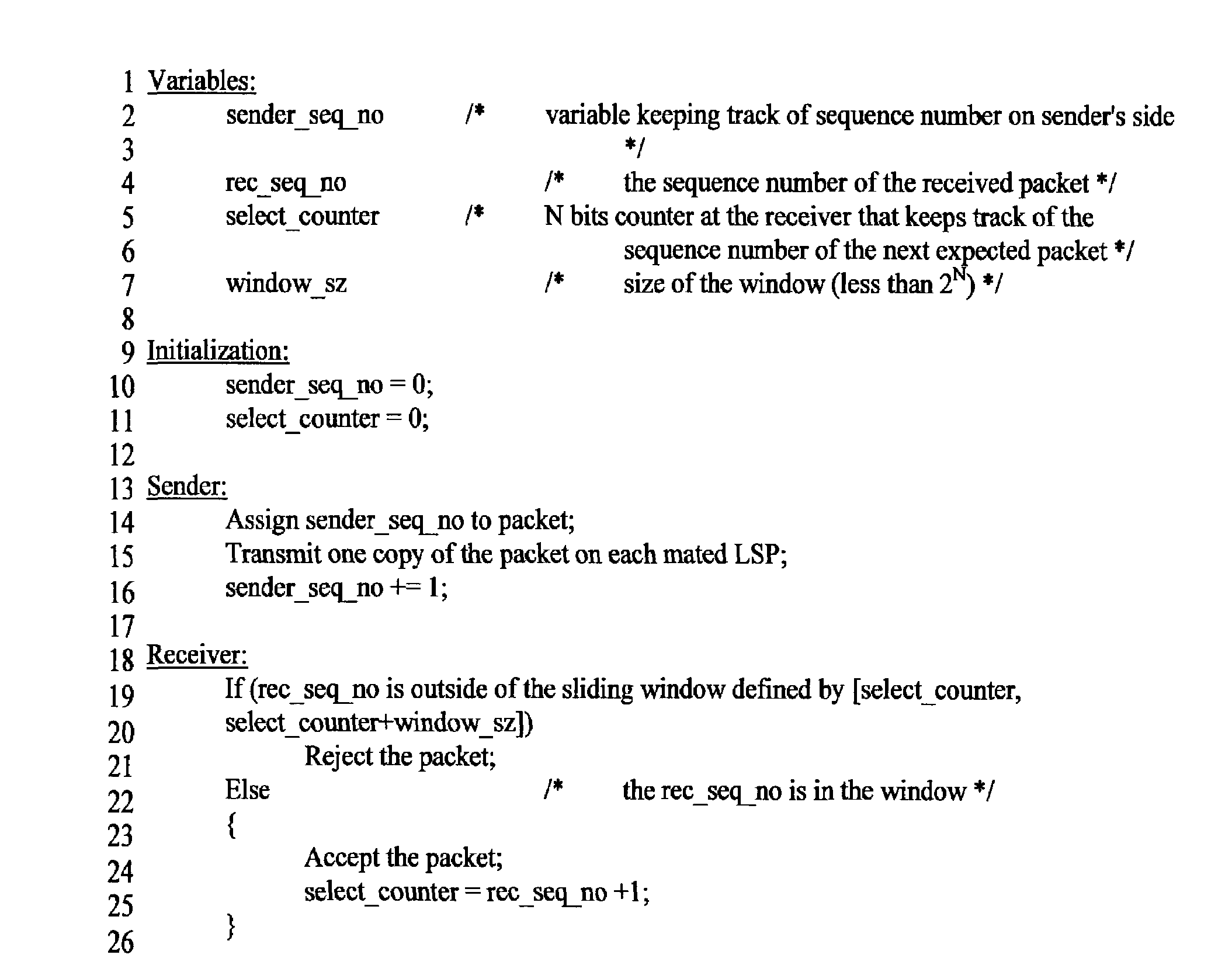 Sequence number schemes for acceptance/rejection of duplicated packets in a packet-based data network