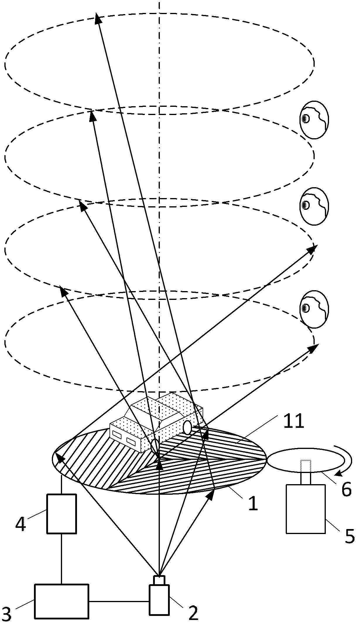 Pitching multi-view floating panoramic space 3D display device based on combined screen