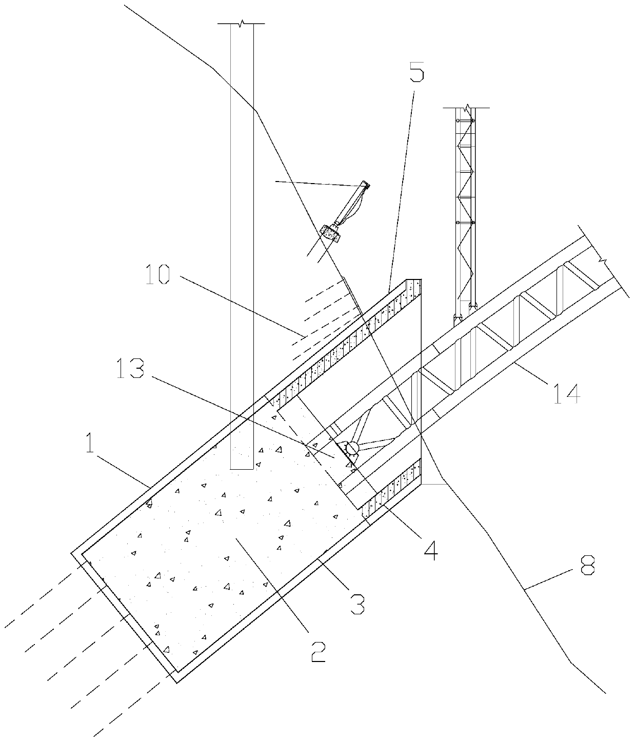 Large-section inclined tunnel abutment structure for arch bridge and its construction method