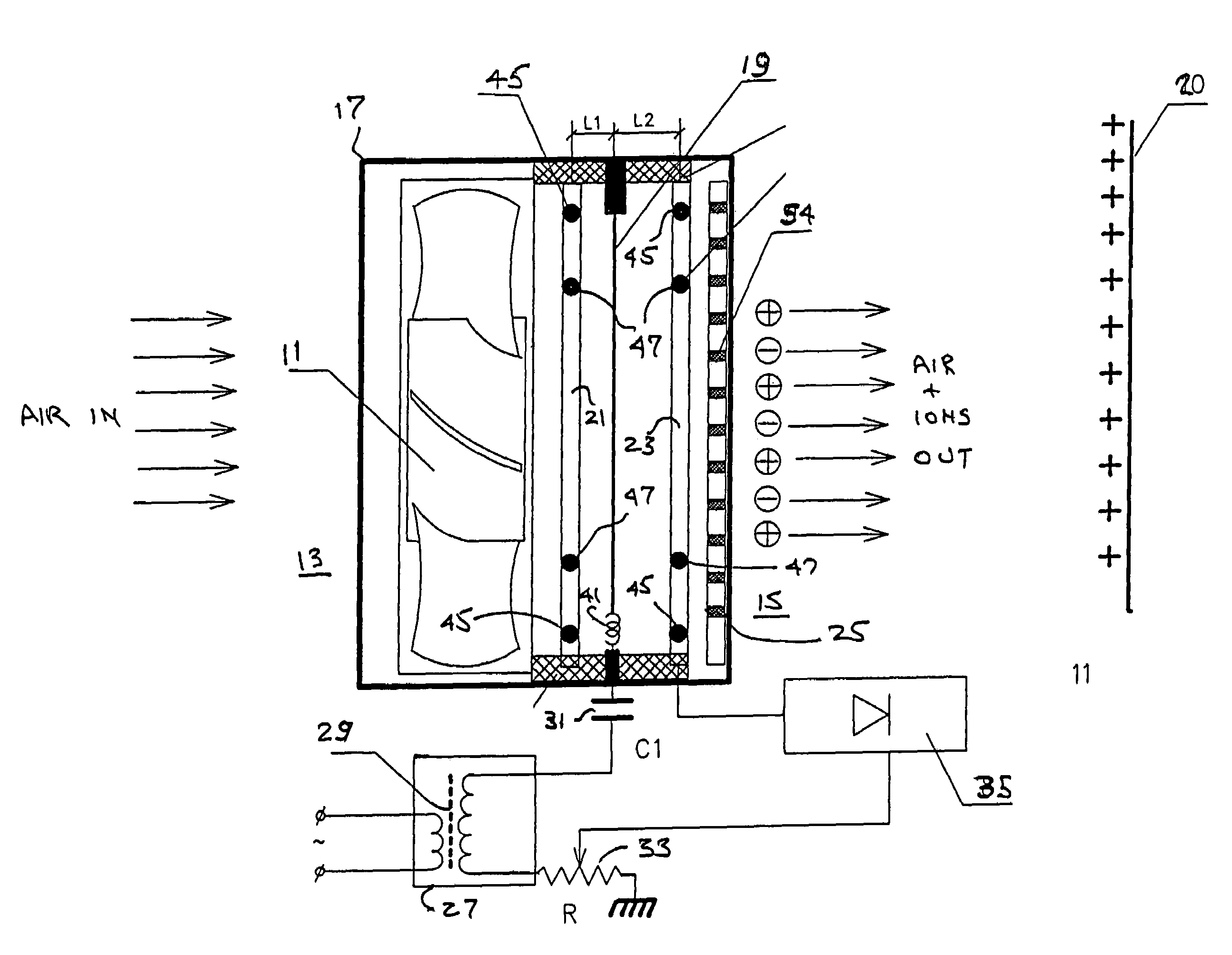 Air ionization module and method