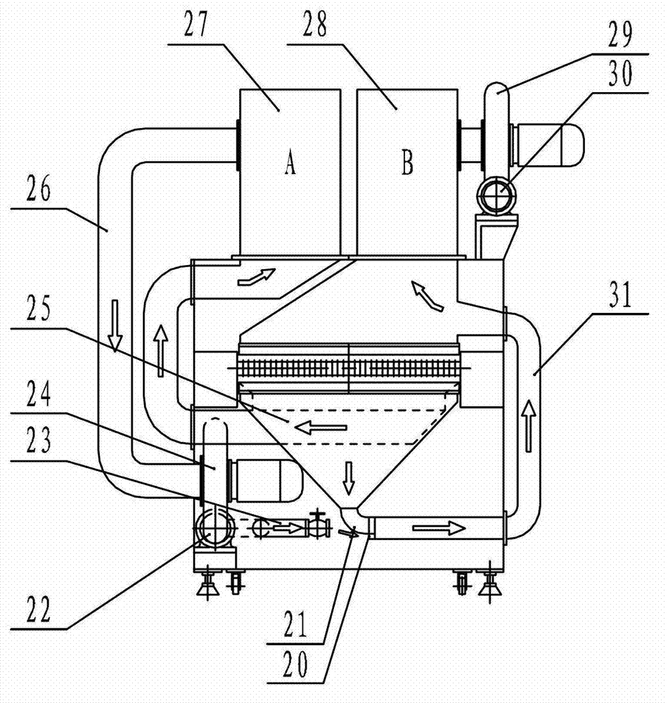 Powder duster recycling and circulating system