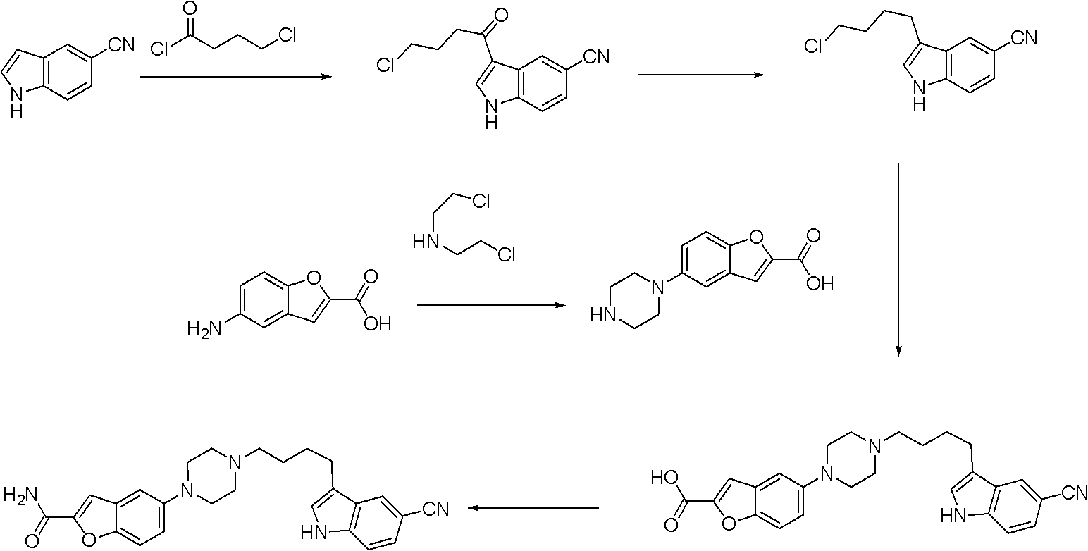 Synthesis method for antidepressant drug vilazodone