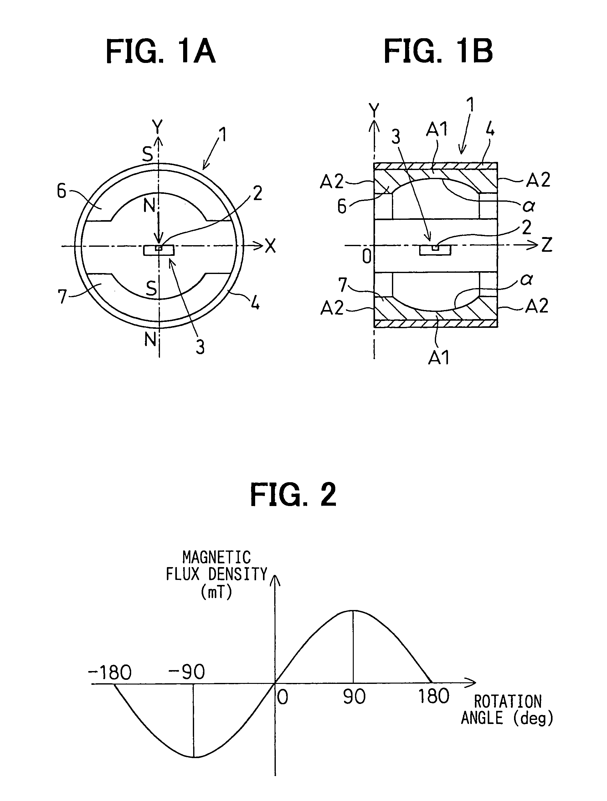 Rotation angle detecting device including magnetic member with concave surface