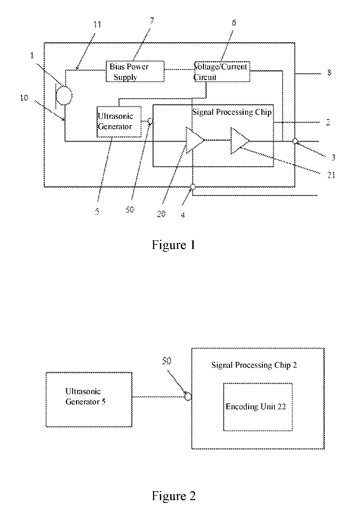 Two-wire type microphone with ultrasonic identification