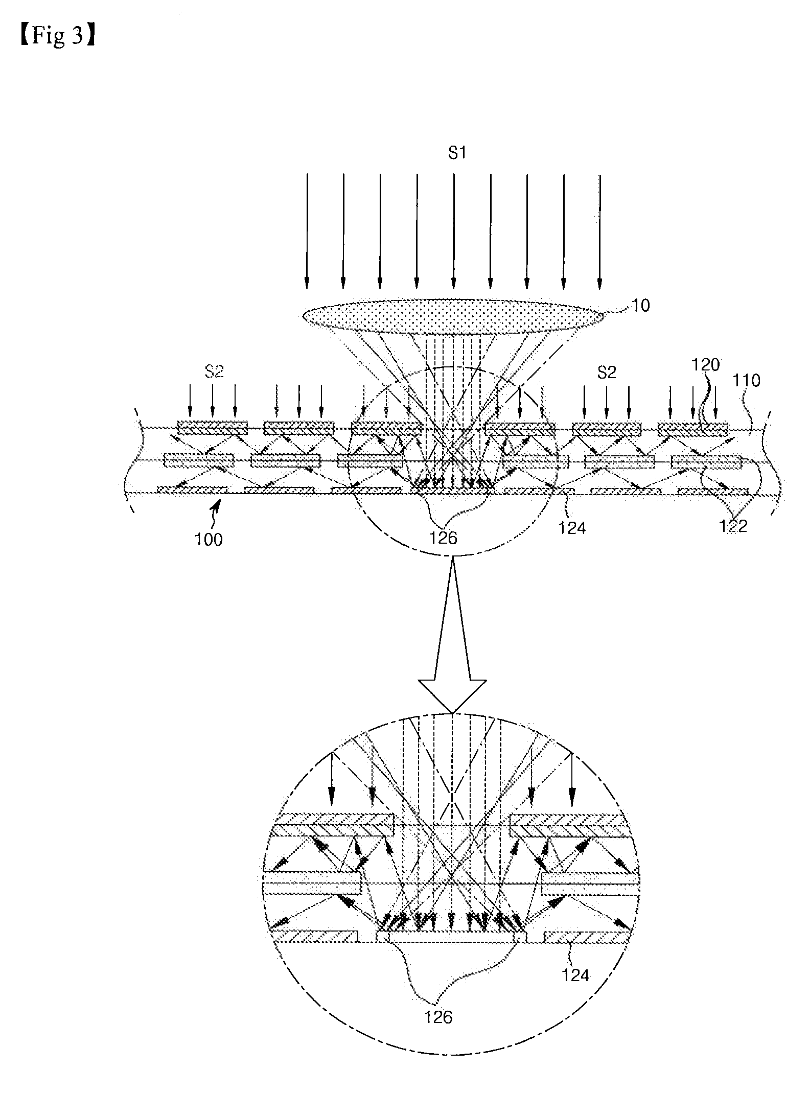 Energy concentration device of united reflection with multilevel solar cell array