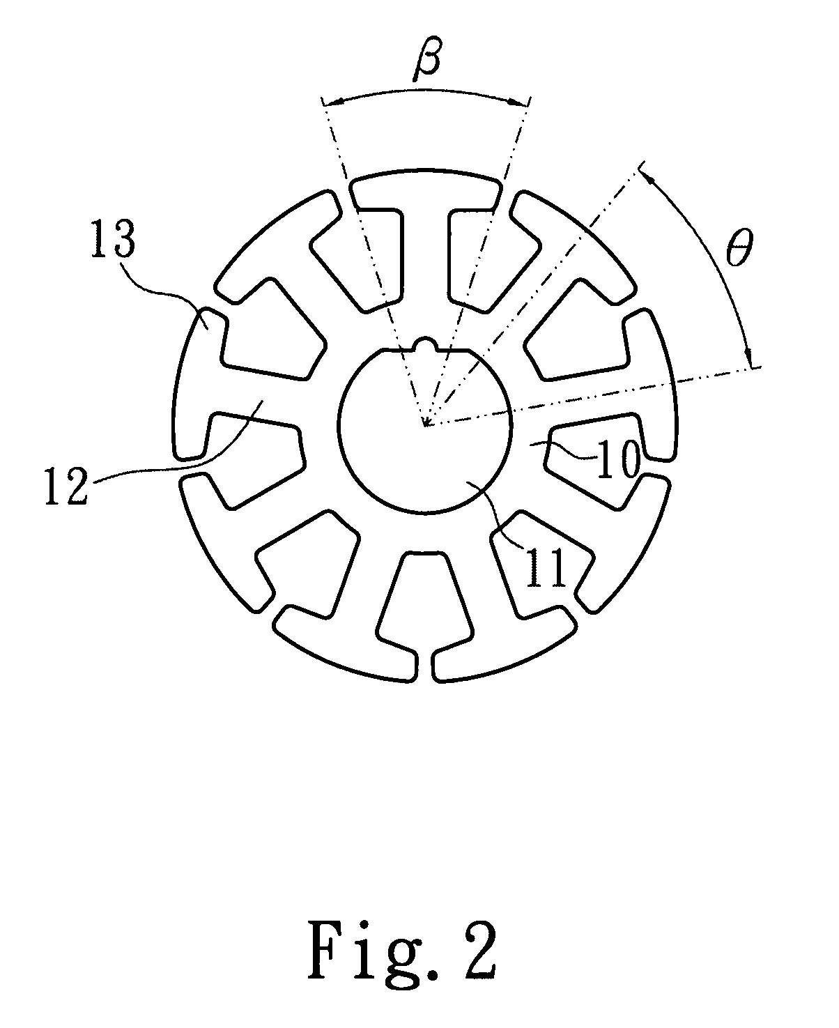 Pole piece structure of stator with radial winding