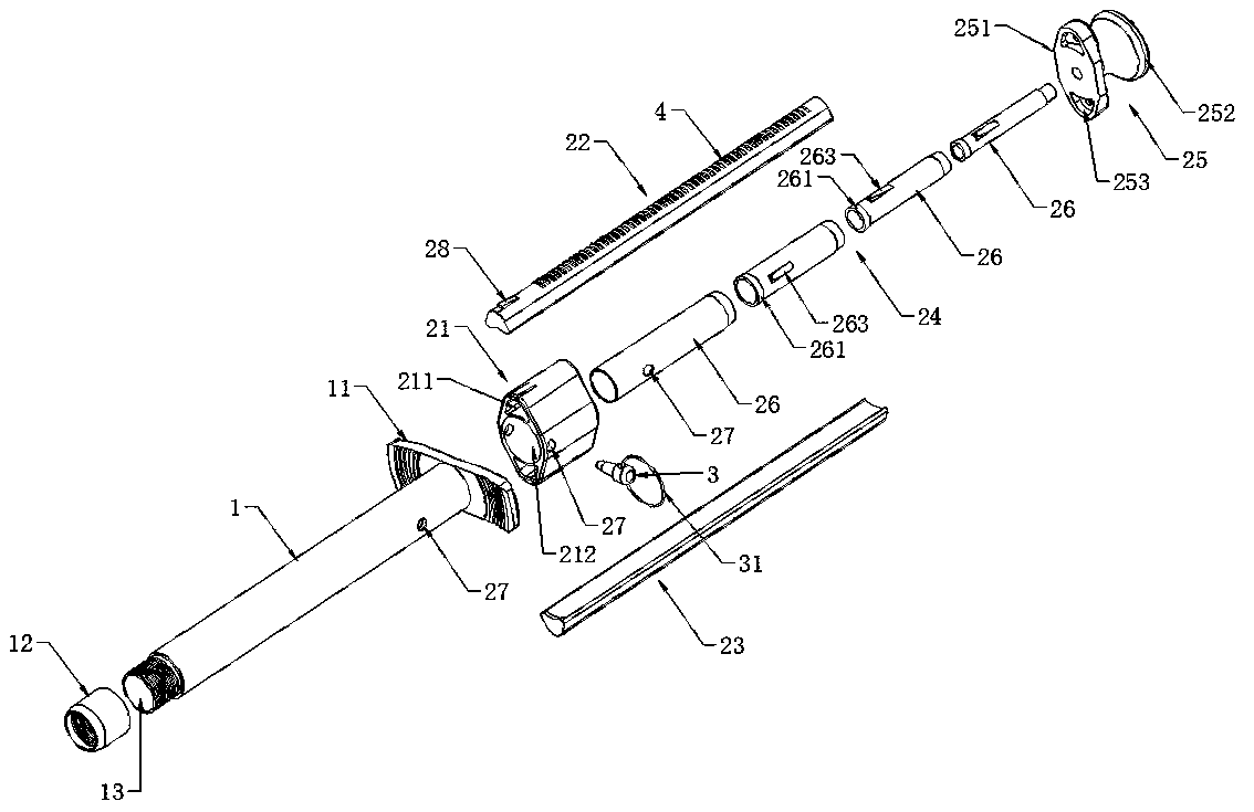 Special injector for telescopic push rod type chain hemostatic device