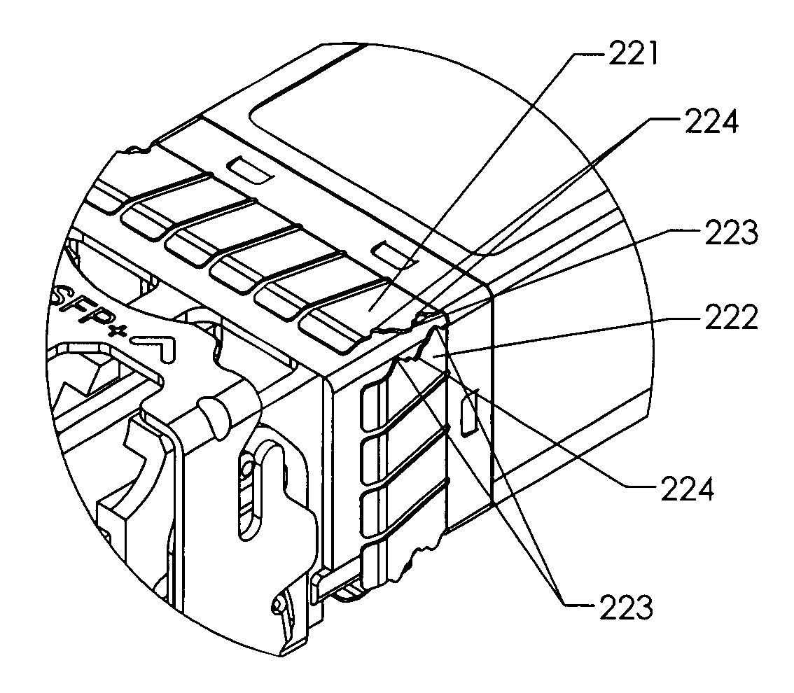 Transceiver module with collapsible fingers that form a sealed EMI shield