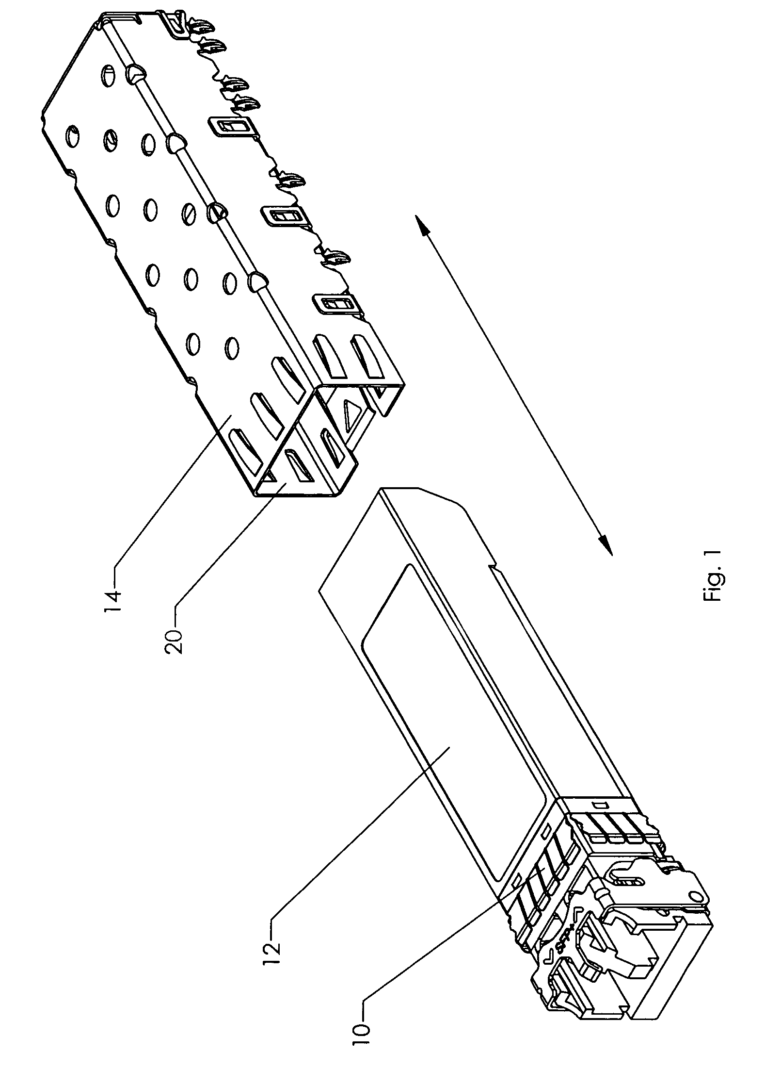 Transceiver module with collapsible fingers that form a sealed EMI shield