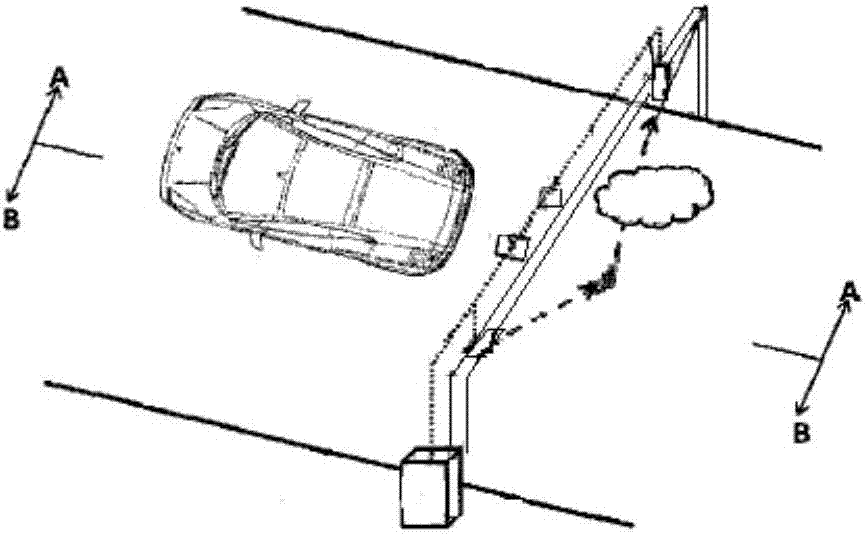 Motor vehicle exhaust gas detection light beam reflection device and detection system