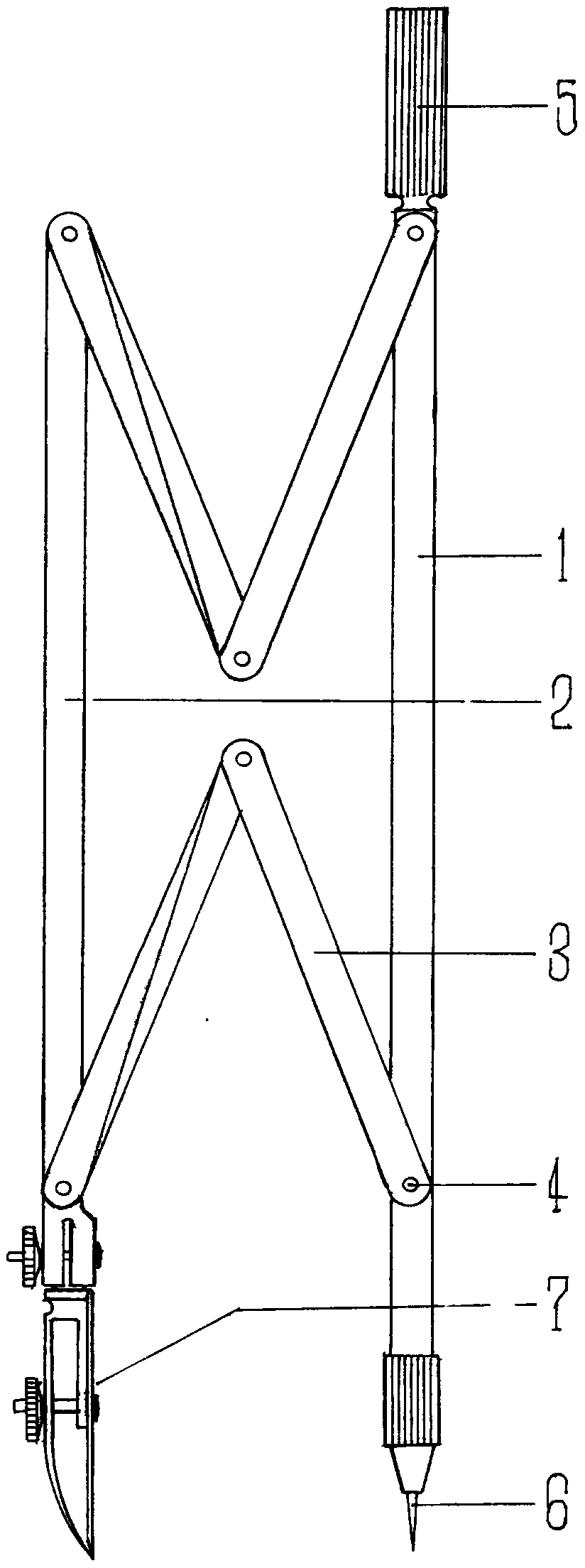 Two-leg parallel compass with single-leg horizontal stretching and retracting function