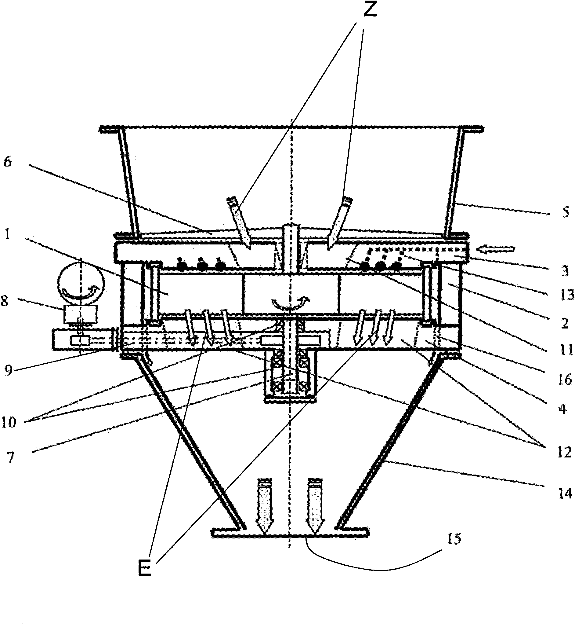 Device for conveying material by a horizontal impeller feeder