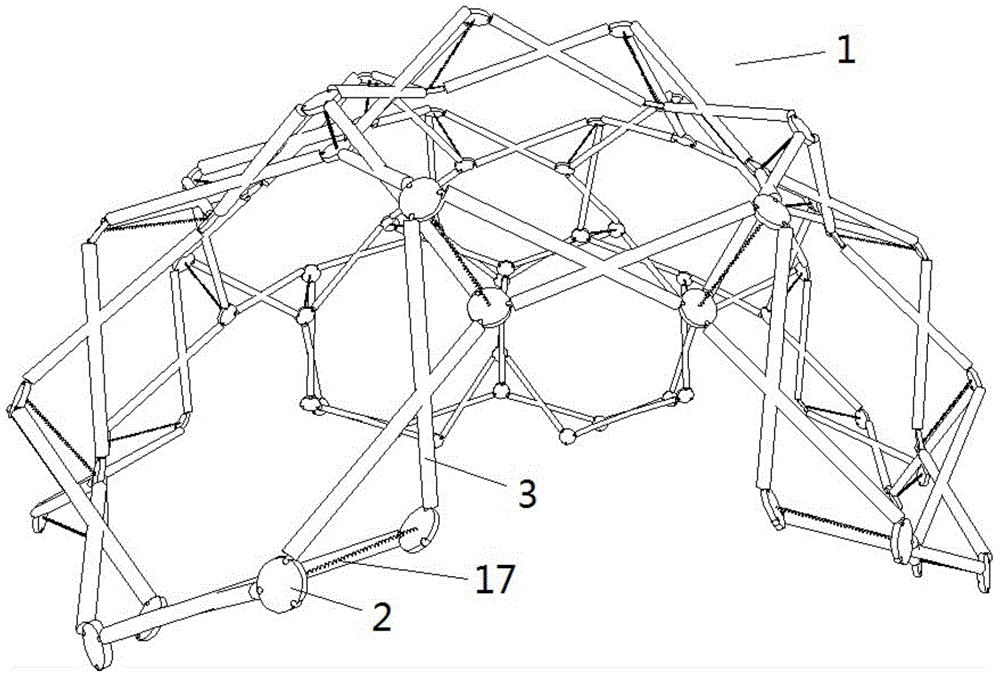 Unfoldable dome structure of tension spring-driven shear hinge