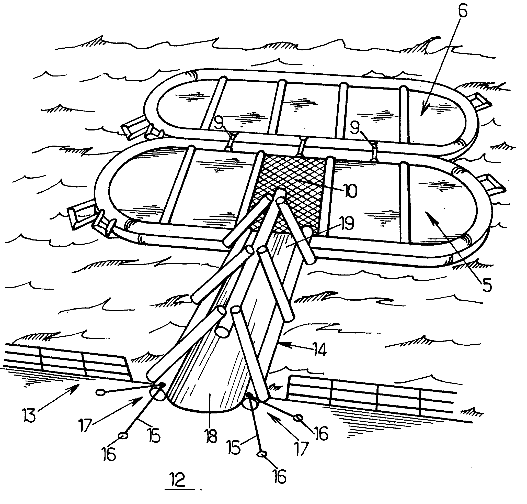 Sea survival device including several pneumatic liferafts