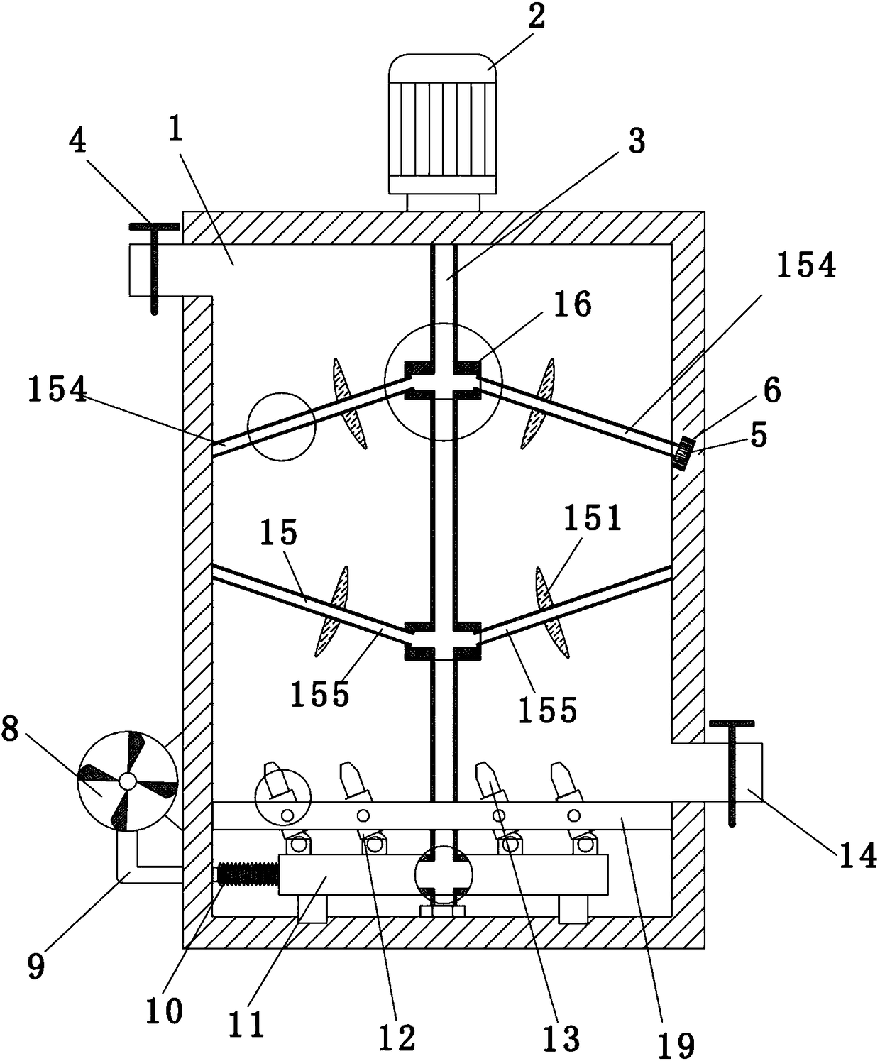 Aeration device with stirring rods with gas outgoing holes
