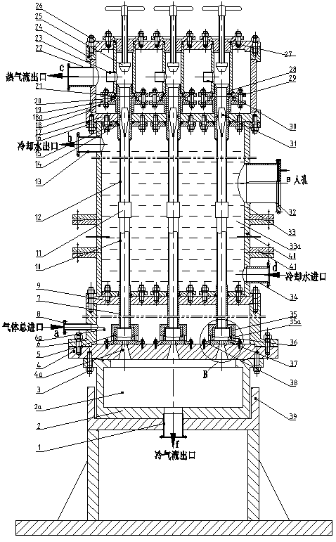 Vertical multi-tube bundle type forced-cooling vortex tube cold-heat separation device