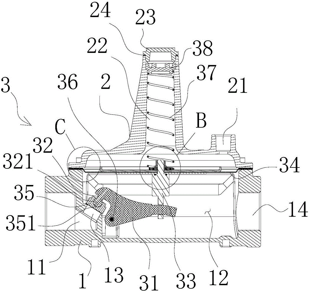 High-power pressure reducing valve of pipeline