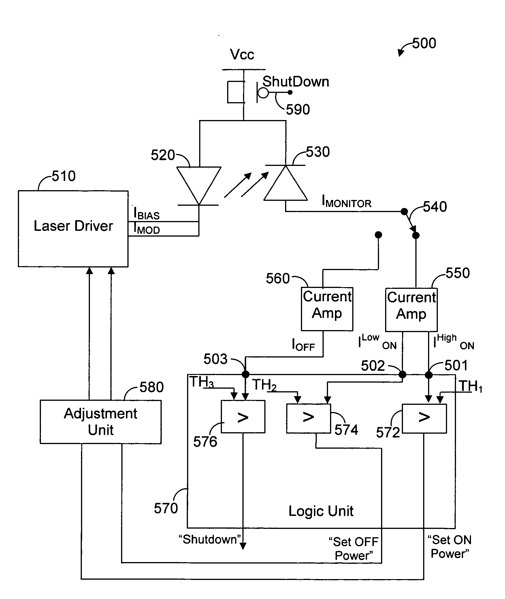 Circuit for detecting optical failures in a passive optical network