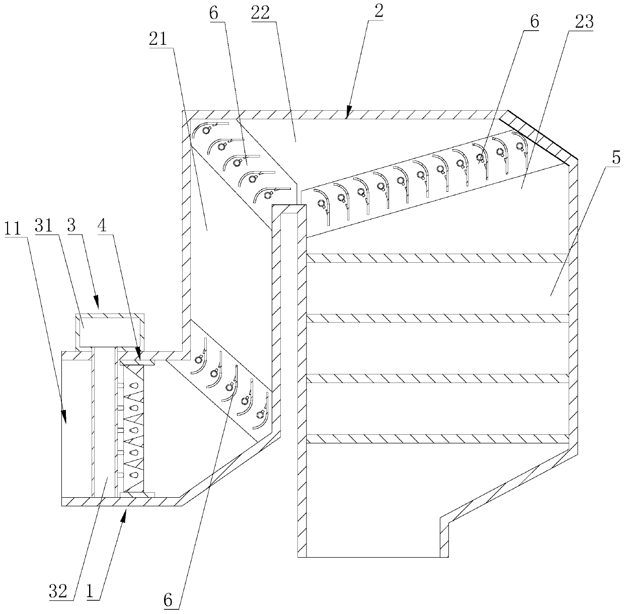 Flue gas denitration and mixing device