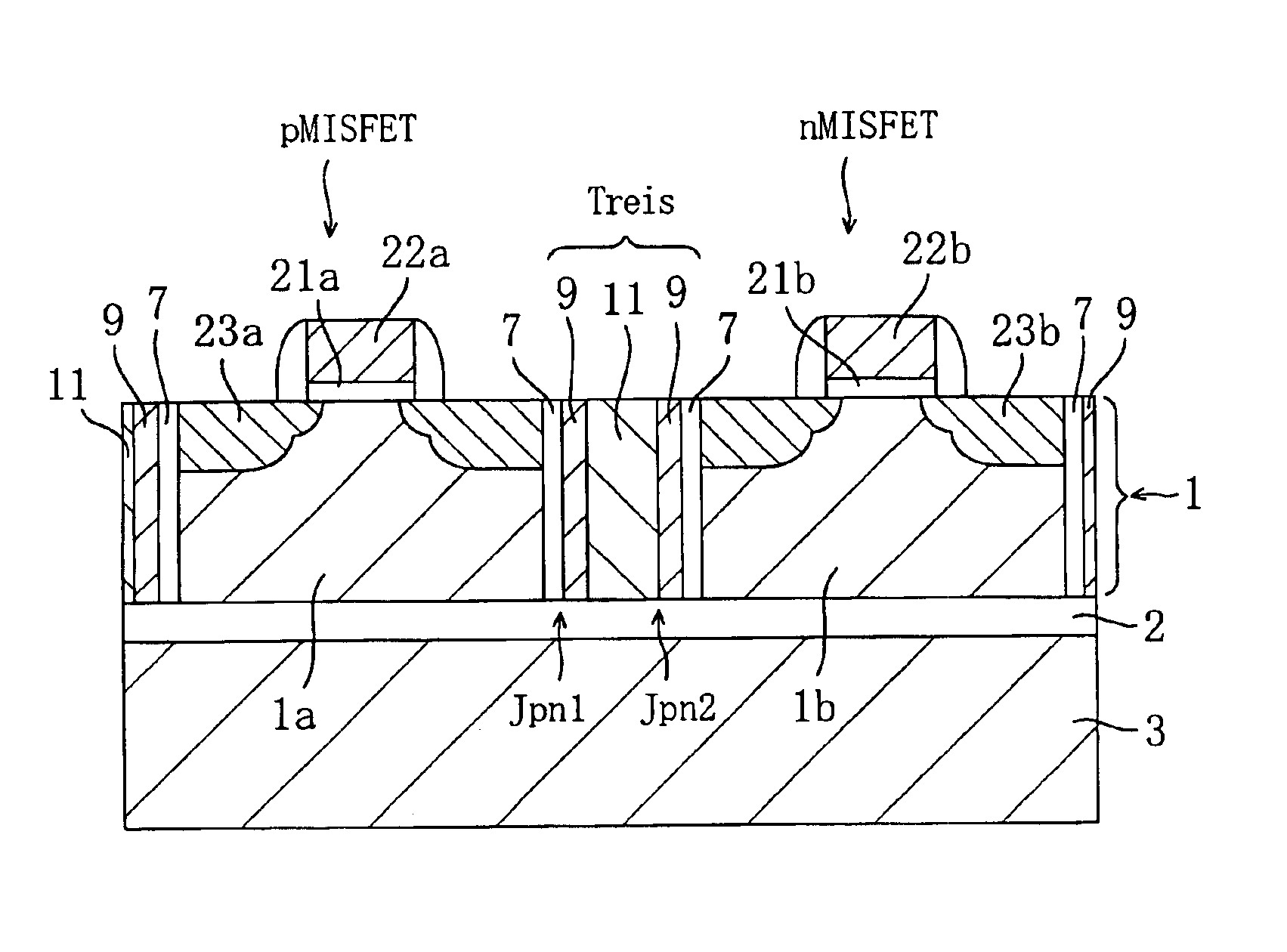 Semiconductor device using an SOI substrate and having a trench isolation and method for fabricating the same