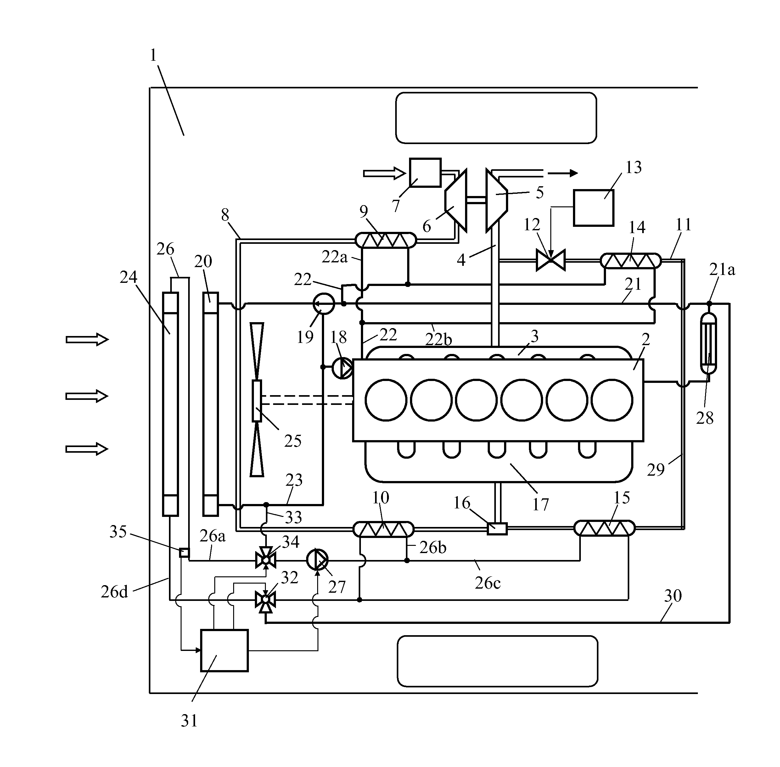 Cooling arrangement for a supercharged internal combustion engine