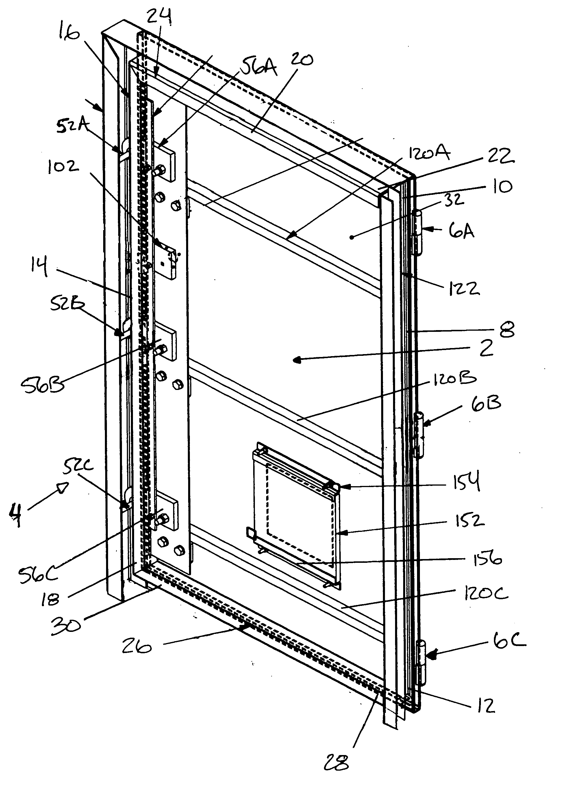 Arc resistant switchgear door and frame assembly, through the door racking system, and air cooling and ventilation system