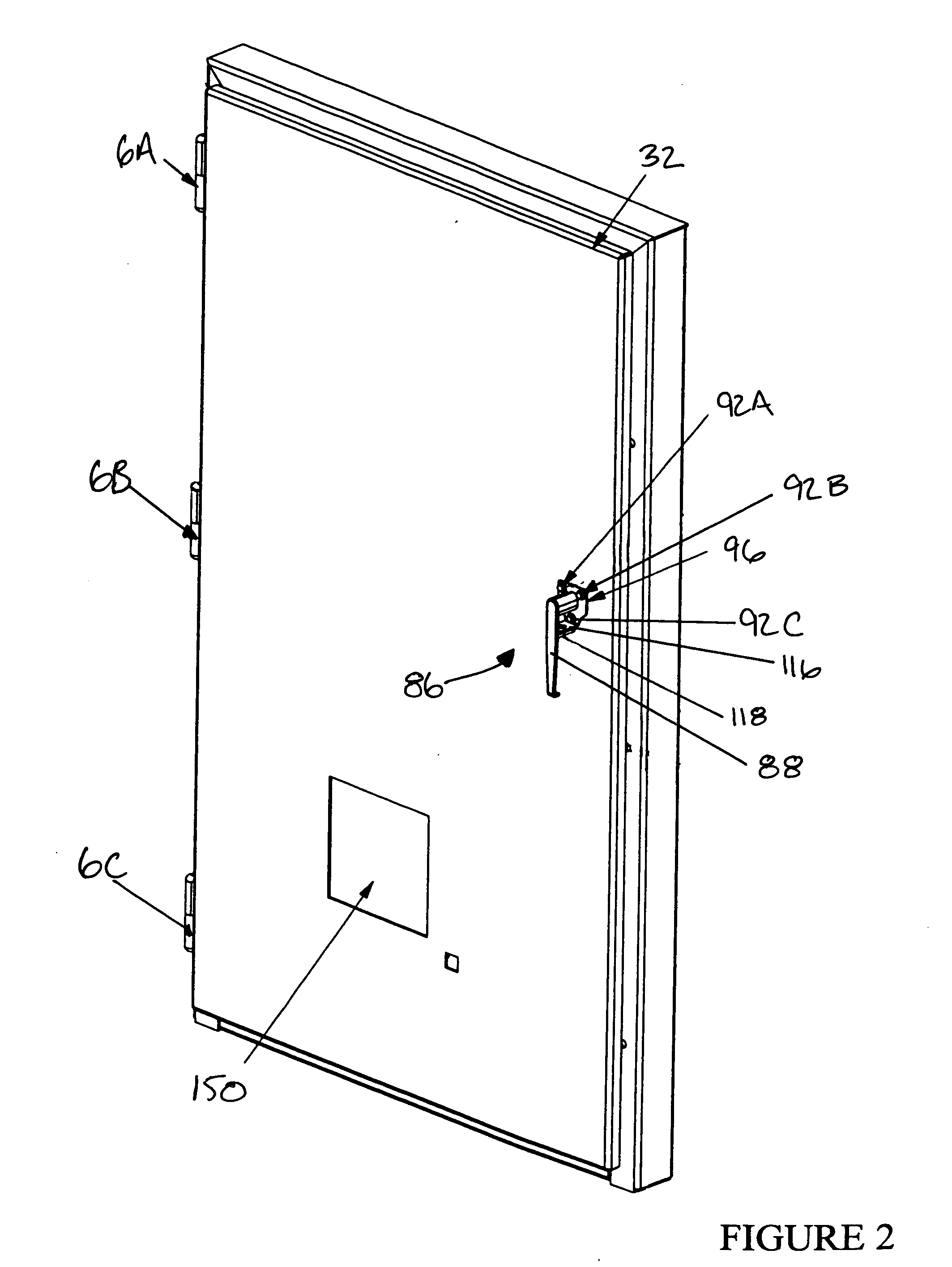 Arc resistant switchgear door and frame assembly, through the door racking system, and air cooling and ventilation system