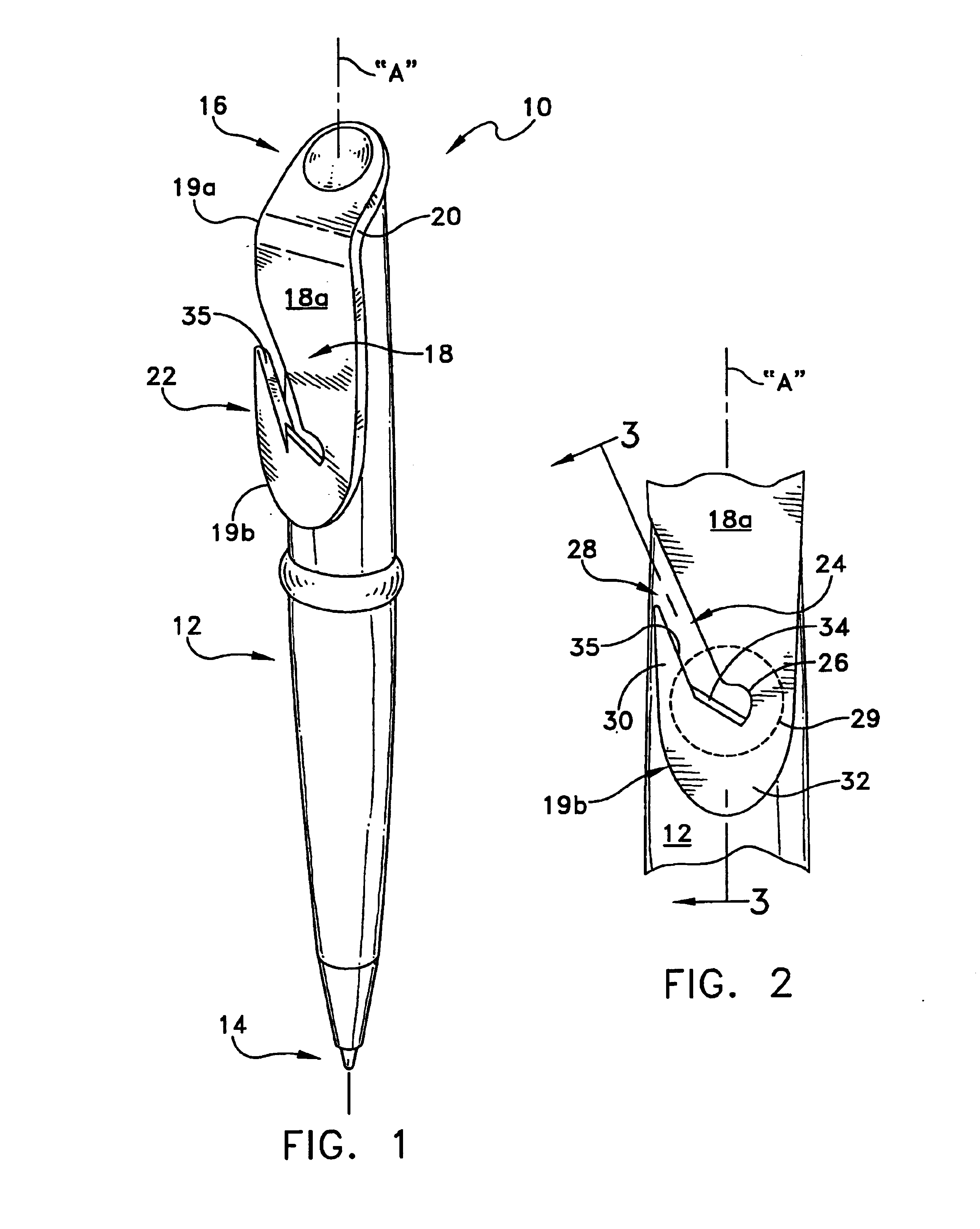 Combined writing instrument clip and letter opener and writing instrument including the same