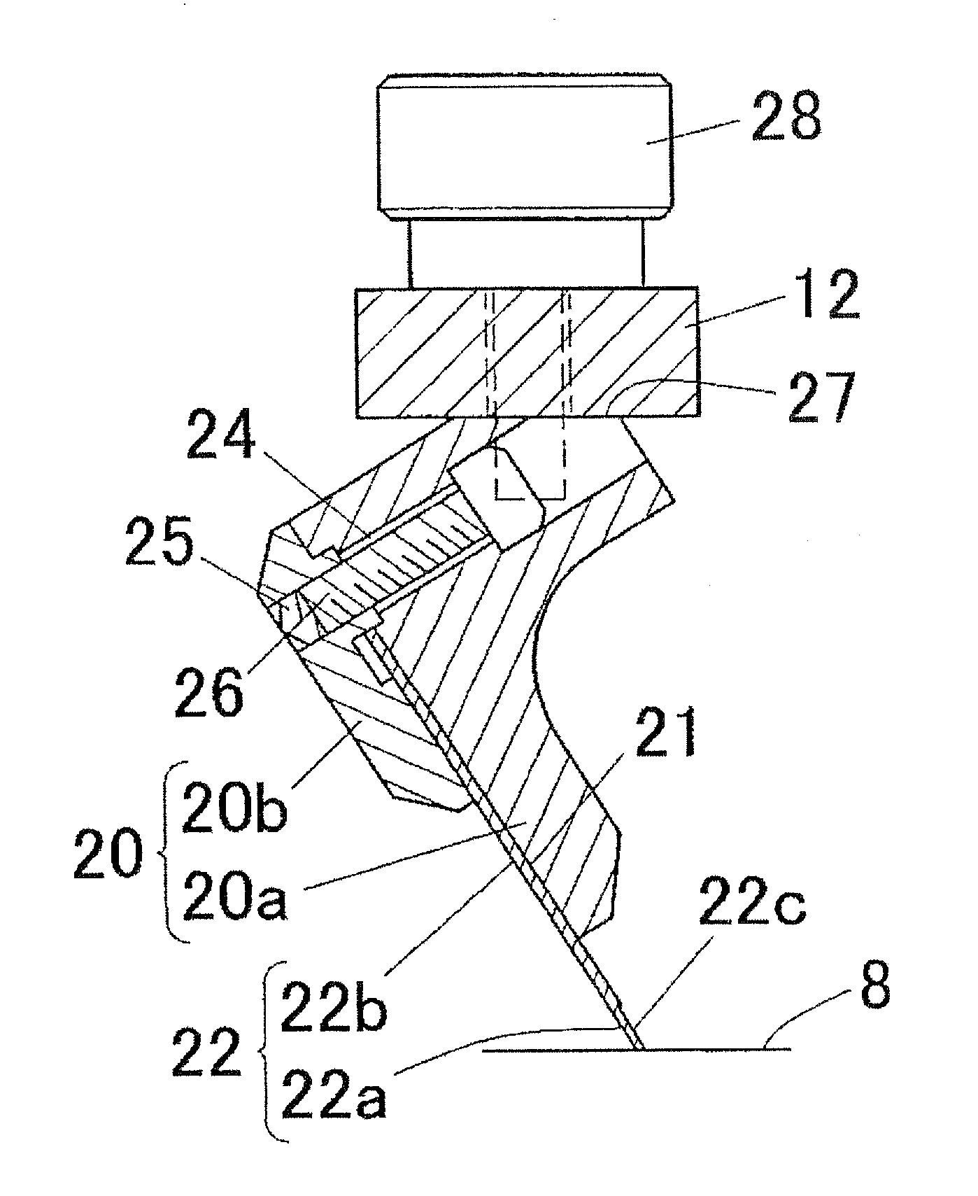 Squeegee for printing device, printing device, and printing method