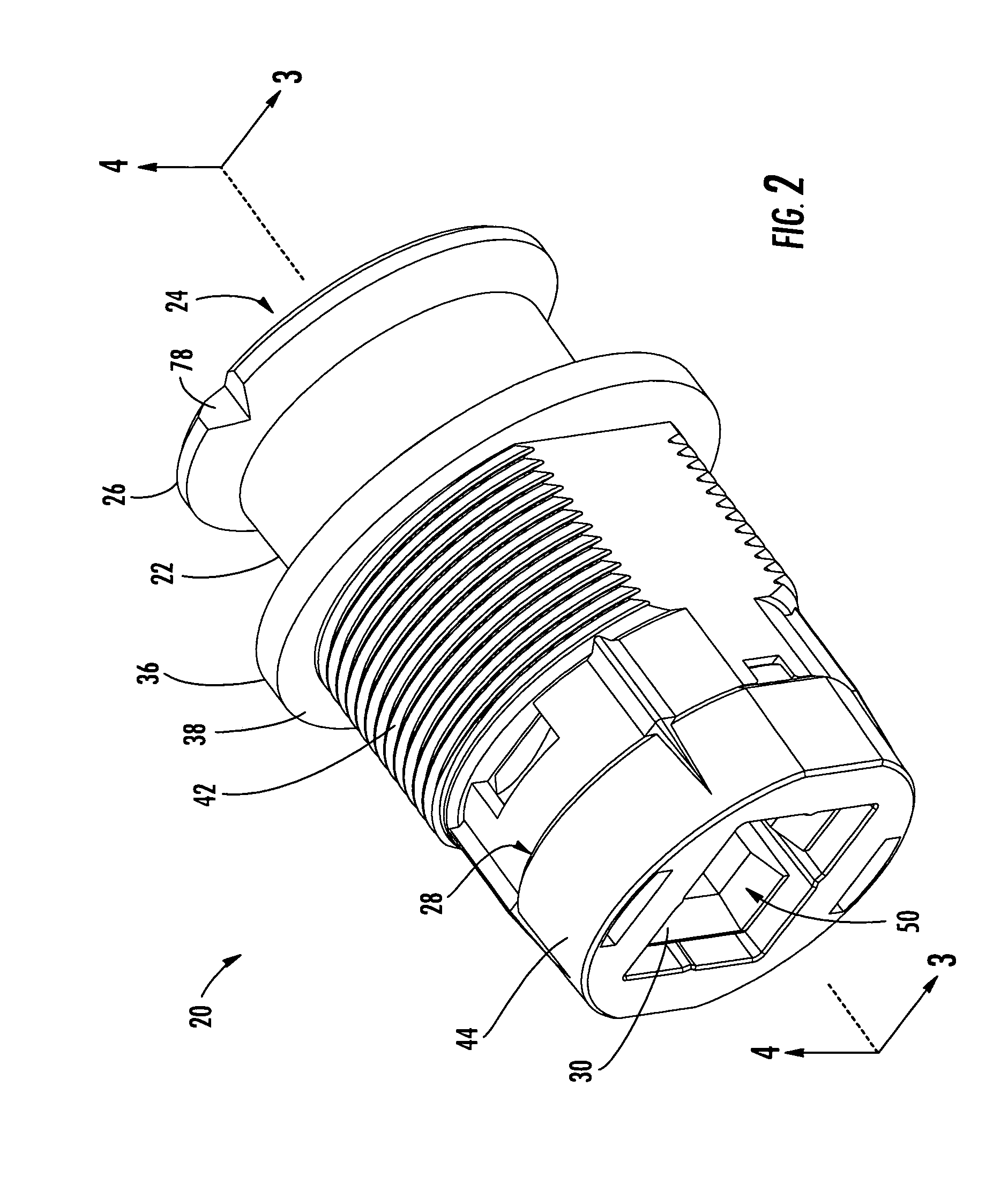 One-piece fiber optic receptacle having chamfer and alignment ribs