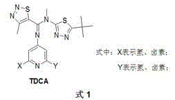 Multi-nitrogen heterocycle thiadiazoles-5-formamidine compound by cyclization method