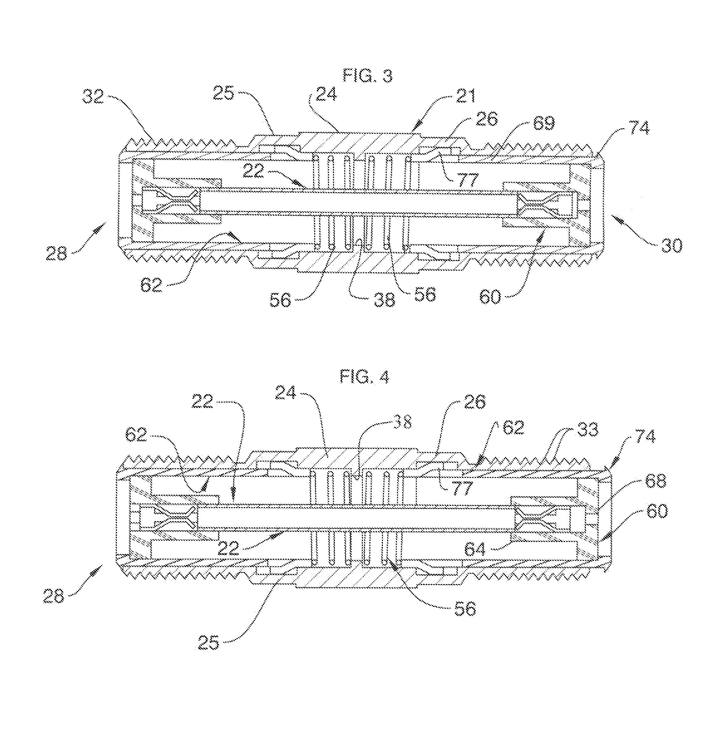 Coaxial Barrel Fittings and couplings with Ground Establishing Traveling Sleeves