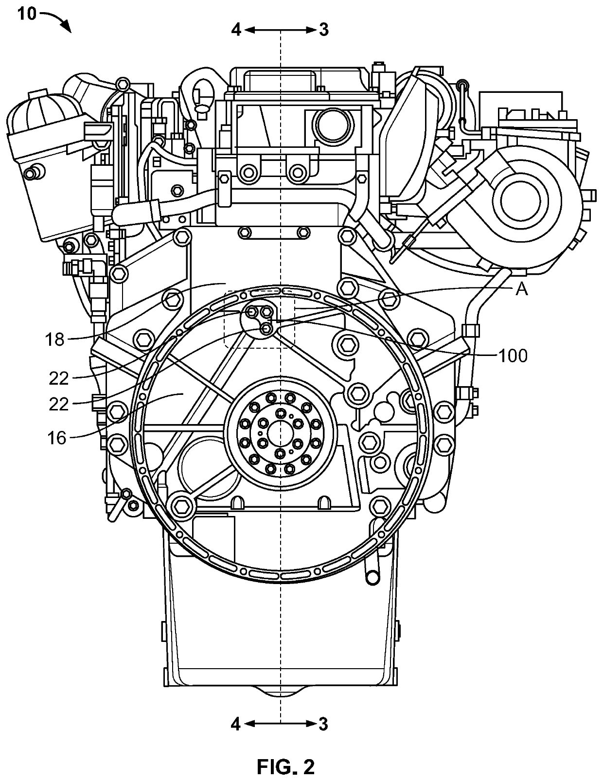 Enhanced idler shaft interface for improving structural integrity of flywheel housing