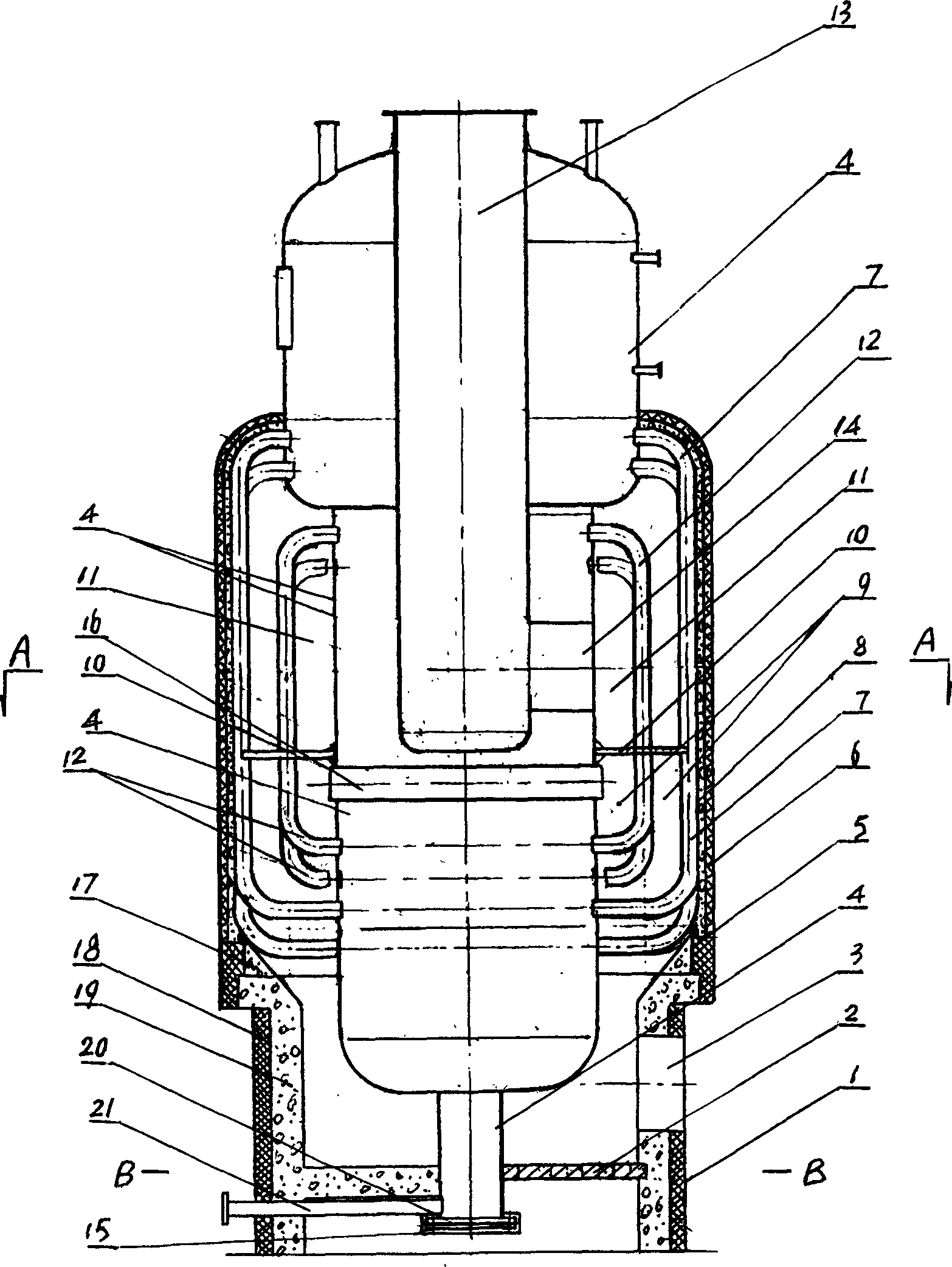 Single barrel vertical placed fire coal boiler