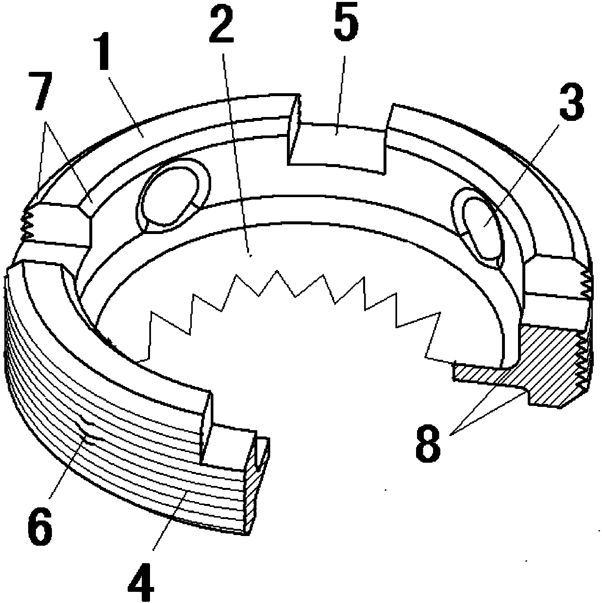 Dodecagonal spline tooth rotation preventing self-locking check ring