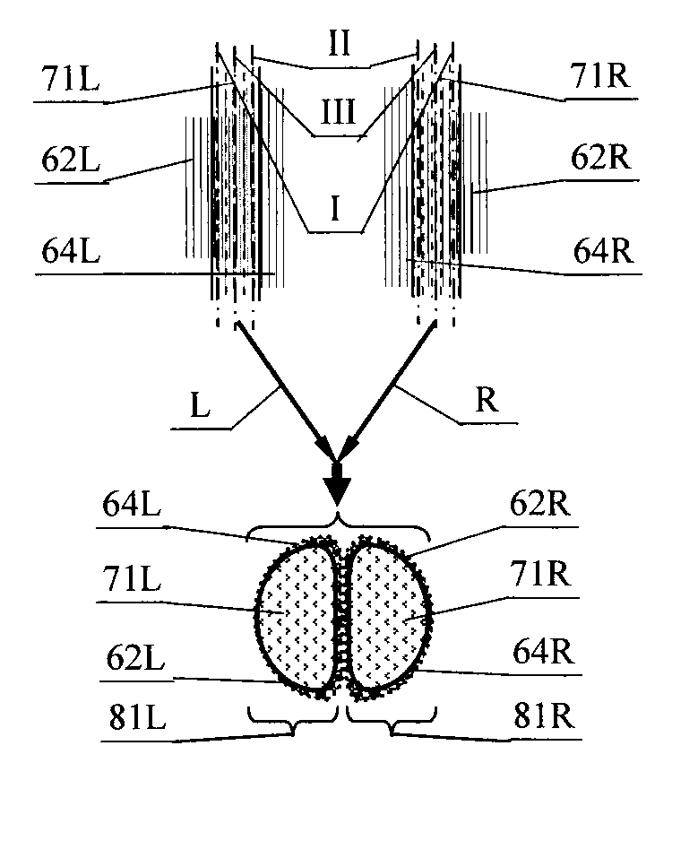 Symmetrical beam splitting filament-spreading synchronous upper-covering and lower-supporting composite yarn, spinning method and application