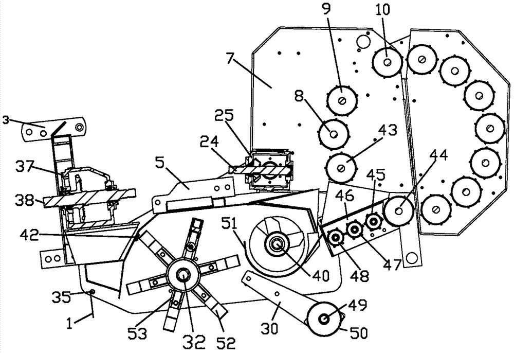 Forced feeding device of round baler