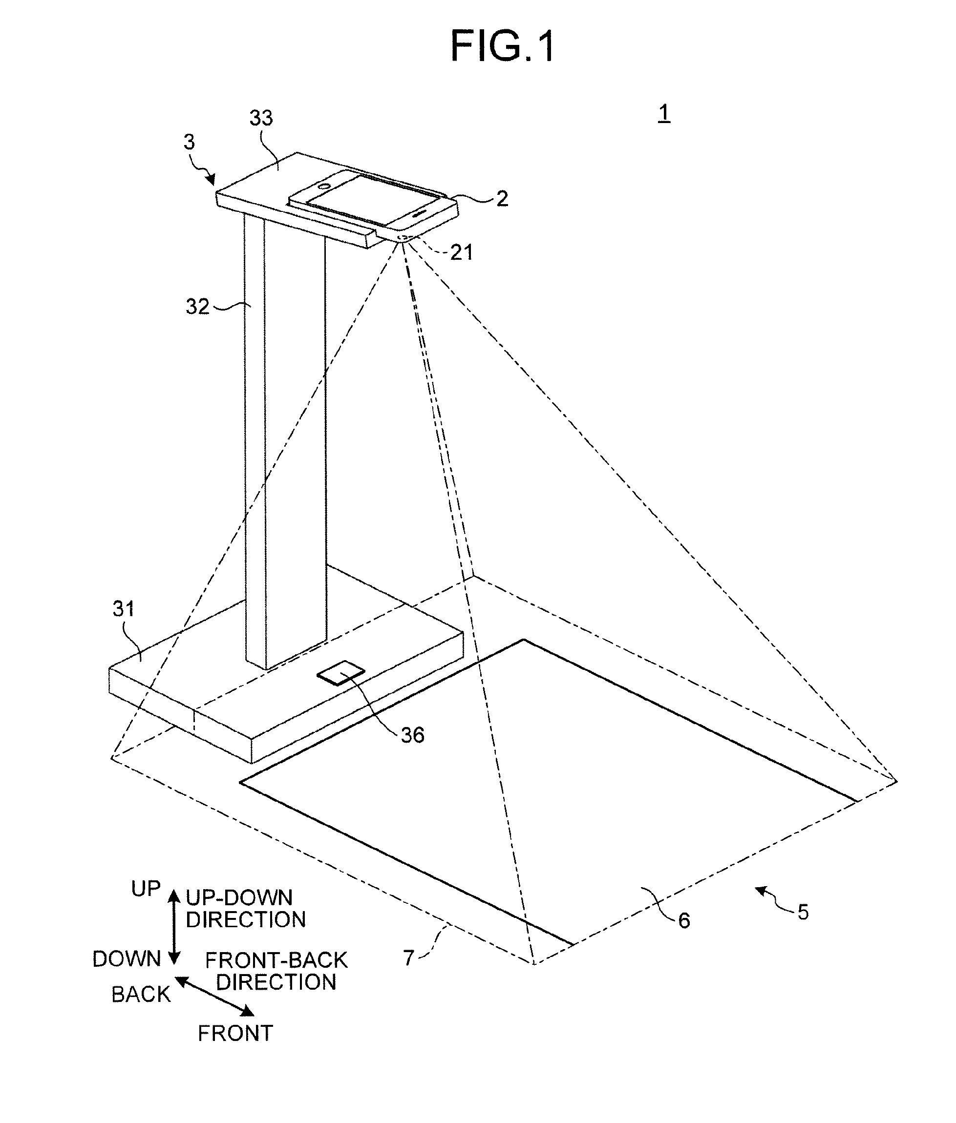 Image capturing system having a virtual switch on a surface of a base of a mounting stand
