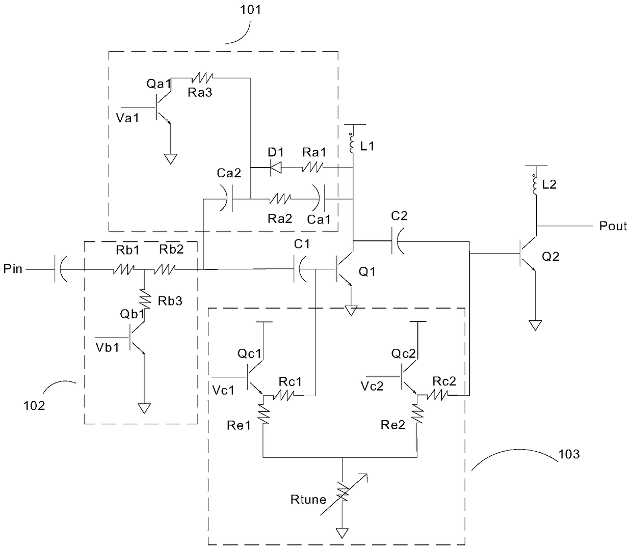 A power amplifier gain switching circuit