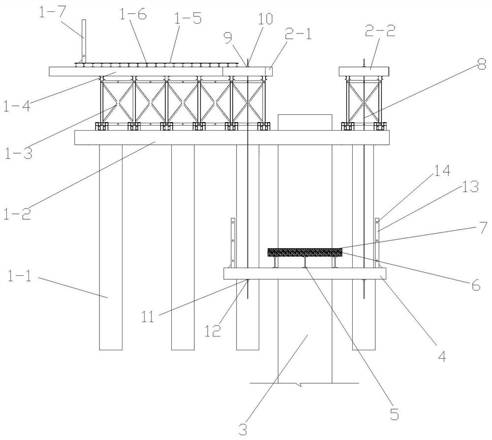 Bridge water surface pile tie beam hoisting device and construction method thereof