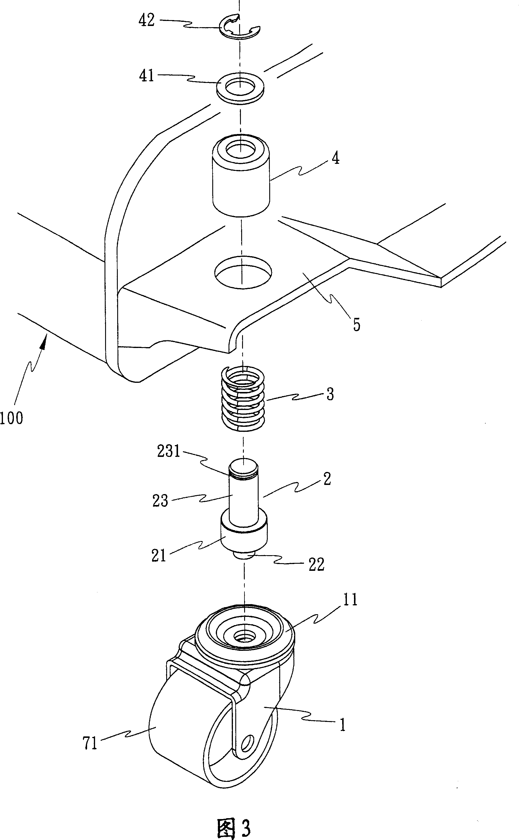Jack wheel with shock absorber