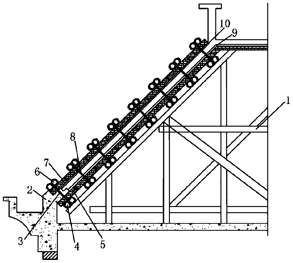 Construction method of sloping roof concrete structure