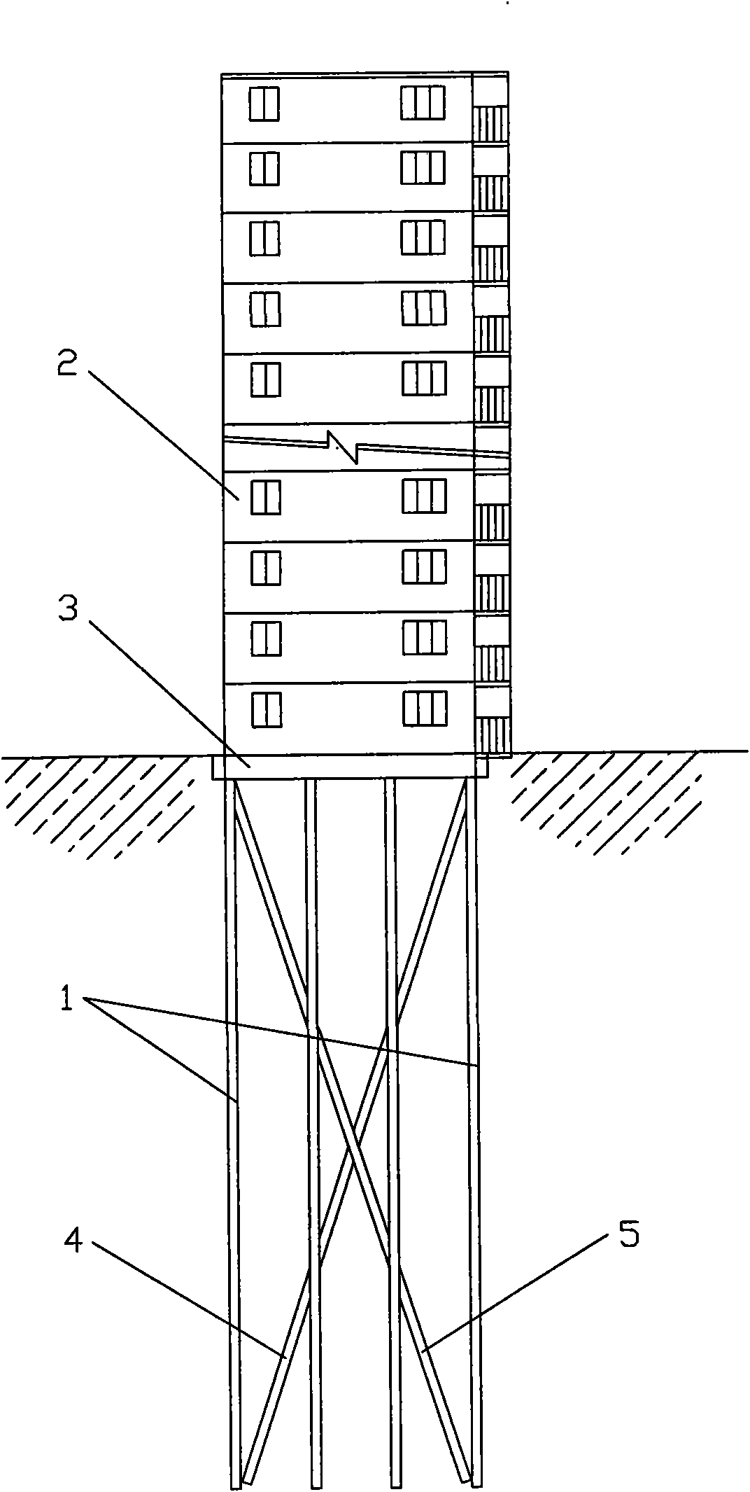 Lateral force resisting method for soft soil foundation building