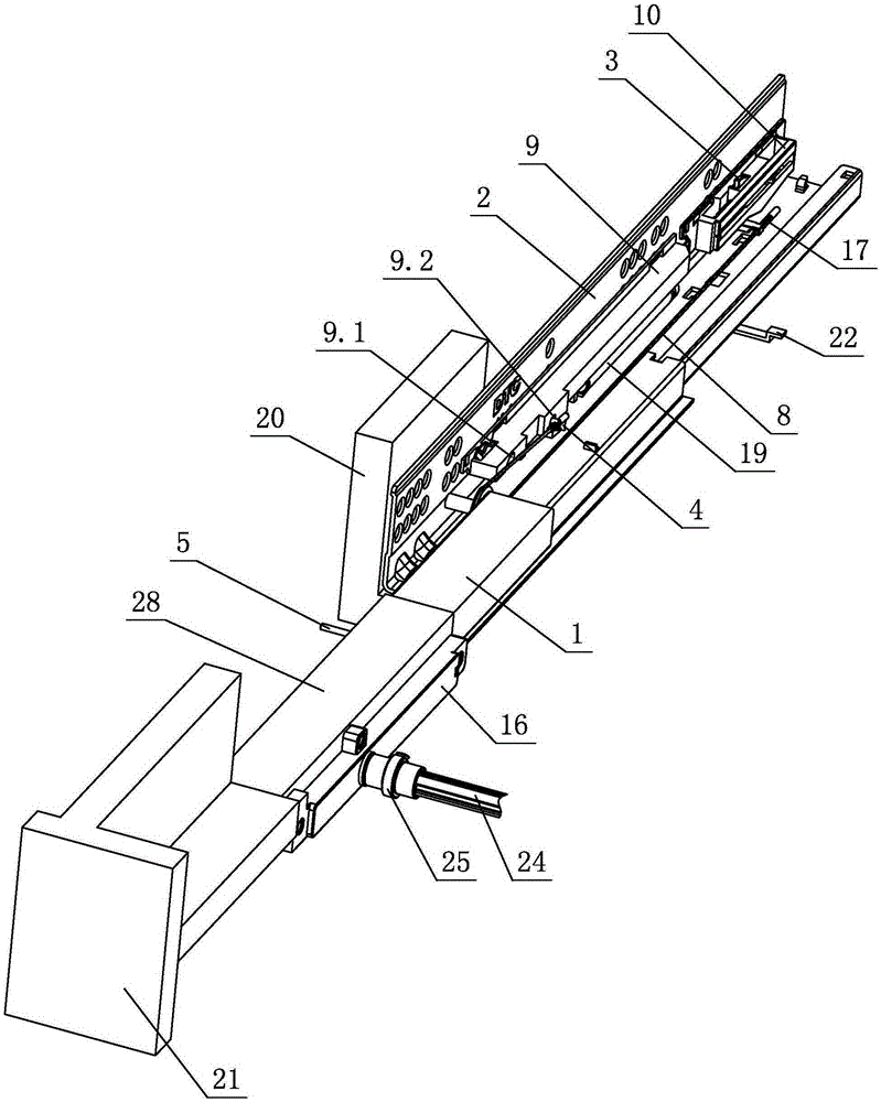 An adjustment device for a drawer slide rail system